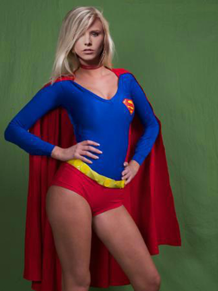 V Neck Supergirl Long Sleeve Halloween Costume Leotard